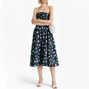 HVN‎ Karla Strapless A-Line Midi Dress Size 6 Flare Hem Bustier Top Heart Print